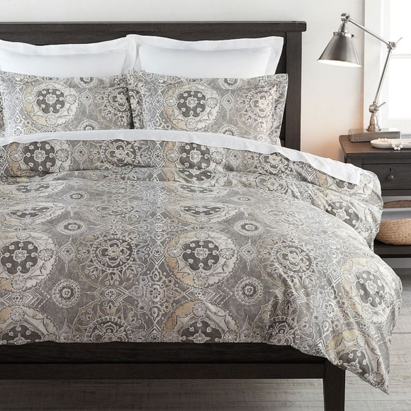 Pottery Barn Jacquelyn medallion organic sateen full queen  duvet cover - Picture 1 of 12